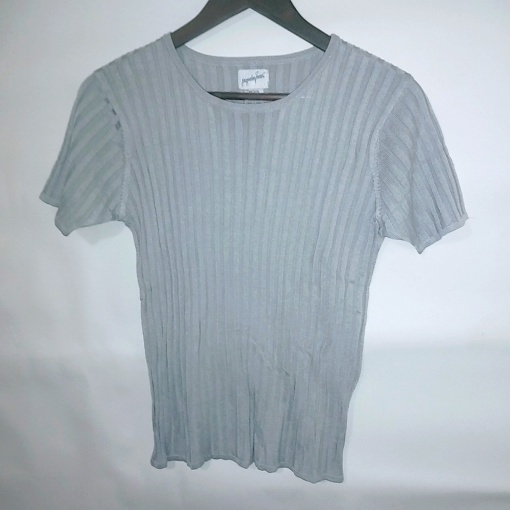 Jacqueline Ferrar M Gray Ribbed Knit Top